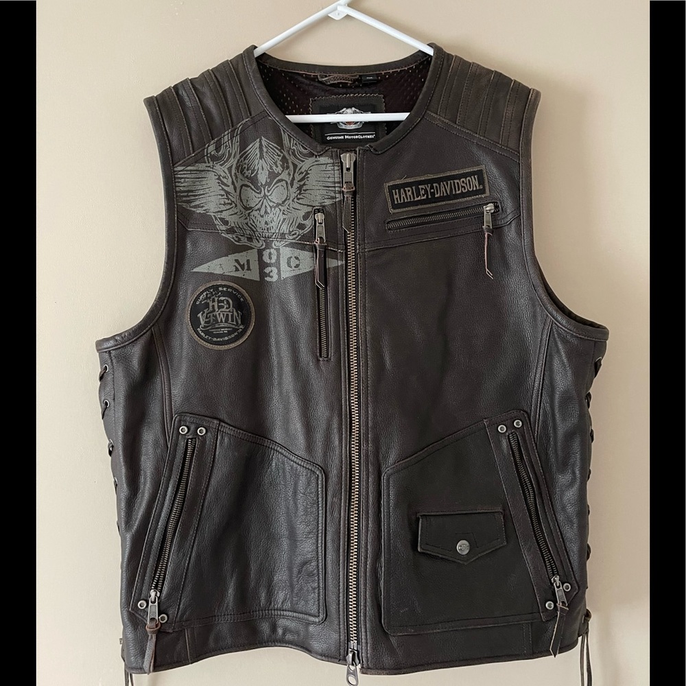 *Make an Offer* Harley Davidson Mens Brown Cowhide Leather Vest 2XL Skull